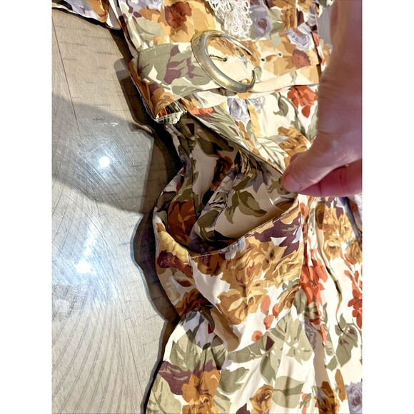 Vintage 90s Floral Dress Lace Bib Collar Cottage Core Prairie Feminine flowers - Picture 6 of 7